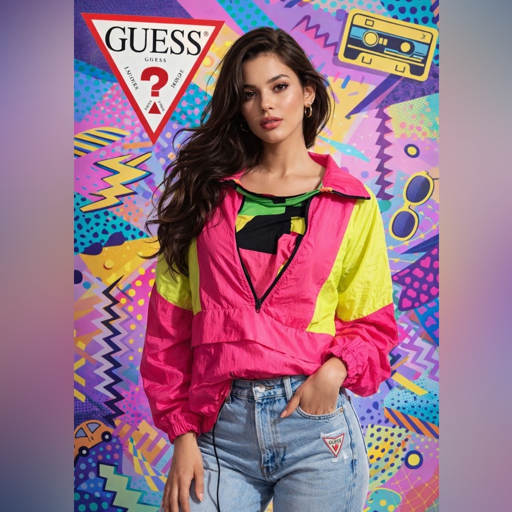 Neon windbreaker ski jacket - S - vintage